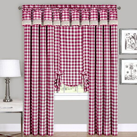 Buffalo Burgundy Plaid Modern Window Curtain Panel : 42" x 63" Tie Up Shade - - Picture 1 of 4